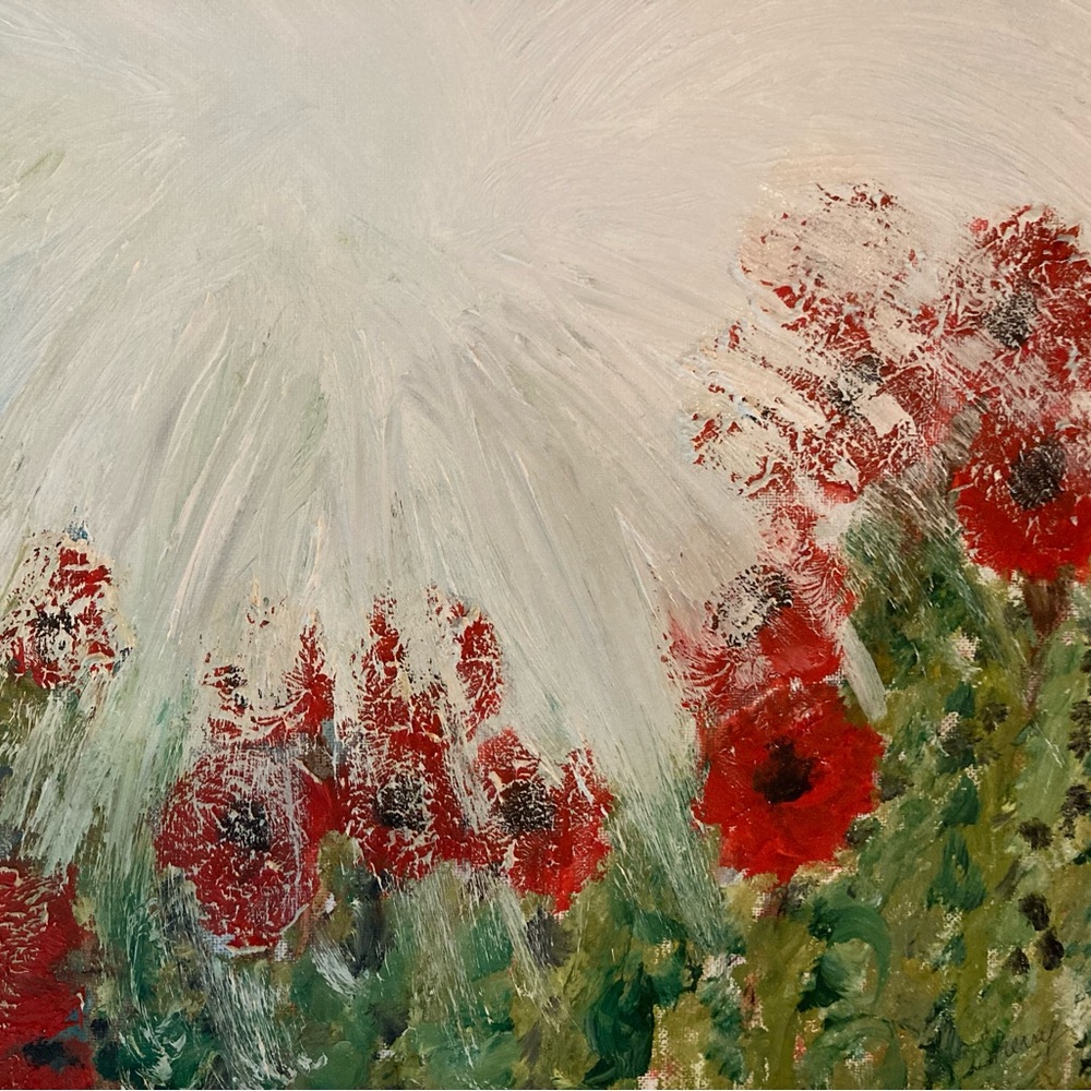 Canvas print from my original 11x15 oil painting ‘Poppies under a sprinkler’